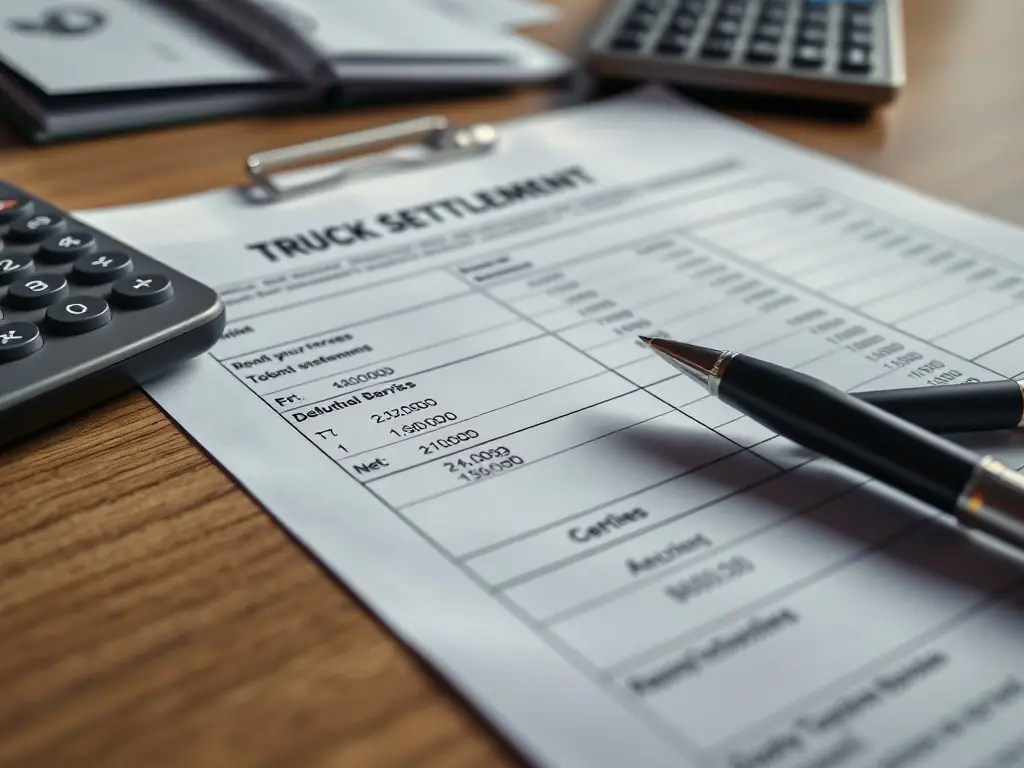A detailed breakdown of a settlement statement, highlighting the transparent and competitive pay structure offered by 72Freight to its owner-operators.