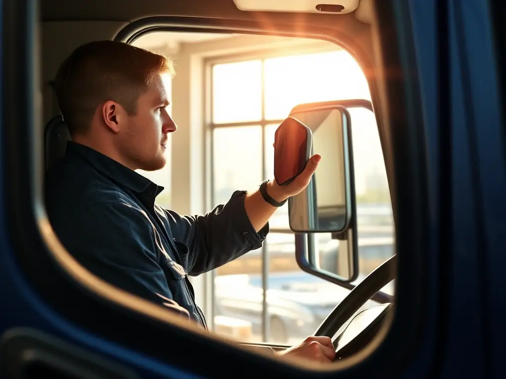 A photograph of a driver planning their route with a tablet, highlighting the flexibility and control offered by 72Freight's no-forced dispatch policy. The image should convey a sense of freedom and autonomy.